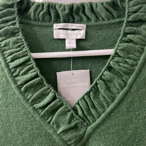 Cashmere charter club Kelly green office siren v neck sweater NWT S - Picture 3 of 7